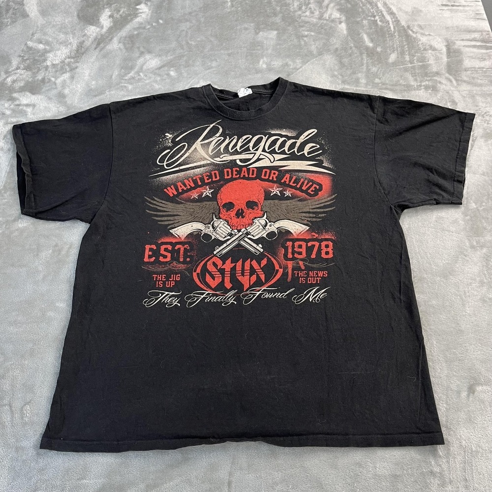 Styx Renegade Shirt Mens 2XL‎ Black Skull Graphic North American Tour Band Tee